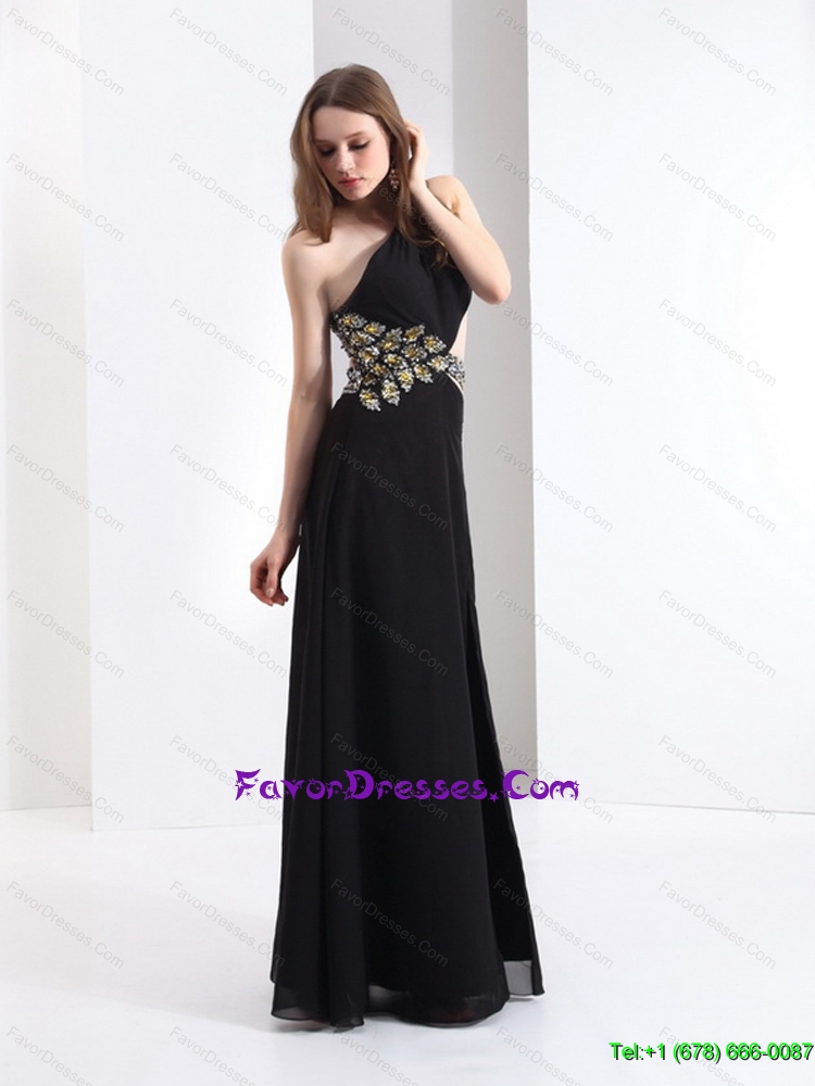 2015 Luxurious One Shoulder Beading Formal Prom Dress in Black