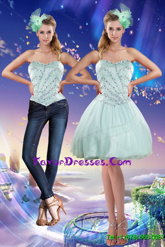 Detachable Sweetheart Beading 2015 Prom Dress in Apple Green