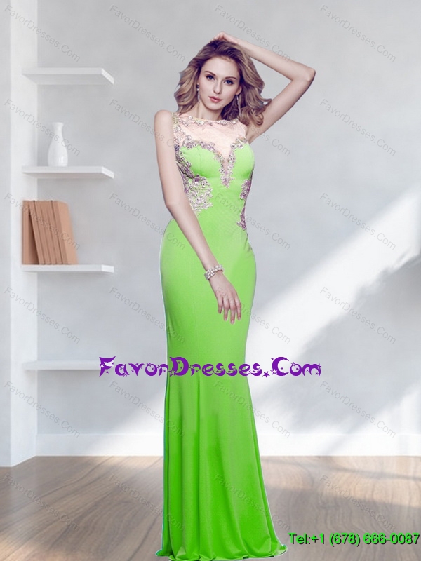 Classical Bateau Spring Green 2015 Prom Dress with Appliques