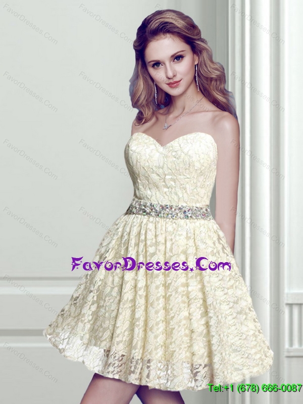 The Super Hot 2015 Sweetheart Beading A Line Light Yellow Prom Dresses