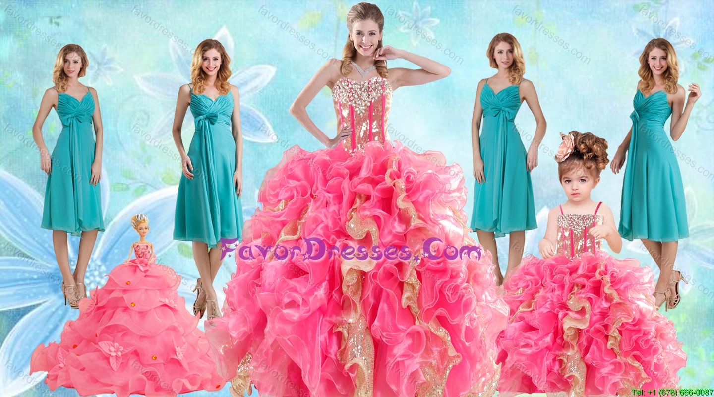 Beading Multi Color Ball Gown Quinceanera Dress and Ruching Knee Length Dama Dresses and Ruffles Spaghetti Straps Litter Girl Dress