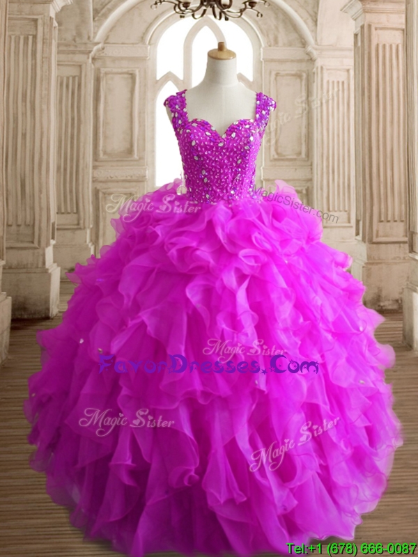 Elegant Straps Big Puffy Quinceanera Dress with Beading and Ruffles