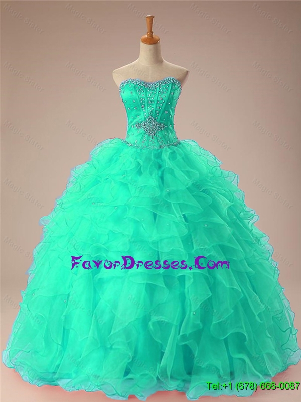 2015 Romantic Sweetheart Beaded Quinceanera Dresses with Ruffles