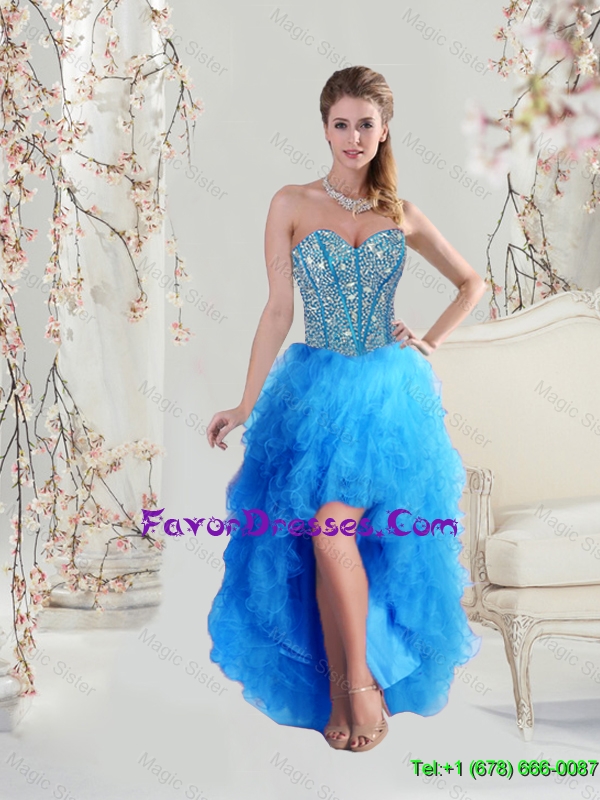 2016 Gorgeous Sophisticated High Low Sweetheart and Beaded Teal Prom Dresses