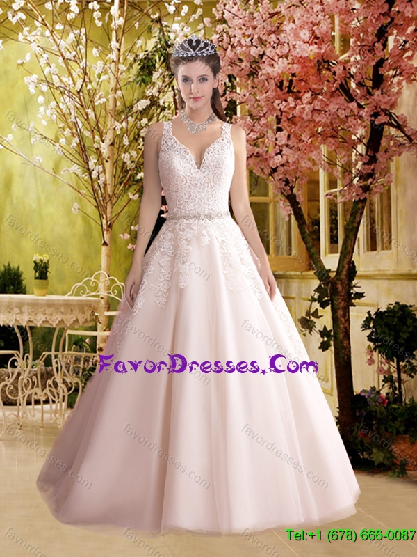 2016 Spring New Style A Line Straps Lace Wedding Dress in Tulle
