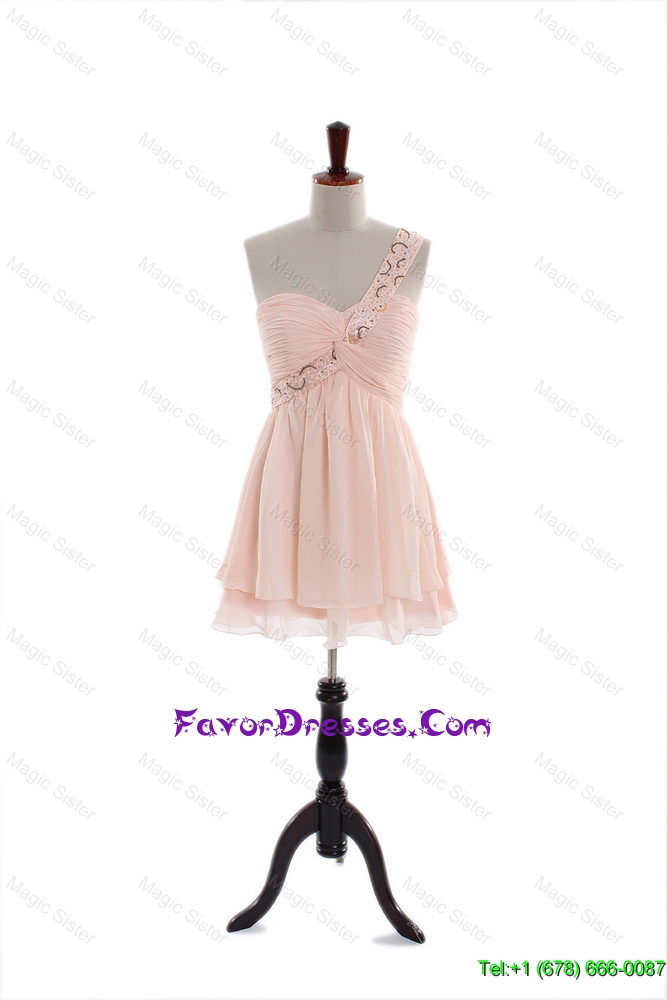 Most Popular One Shoulder Beading Short Prom Dresses in Pink