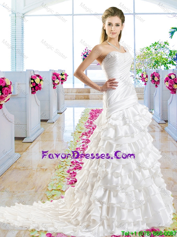 Beautiful One Shoulder Wedding Wedding with Ruffled Layers