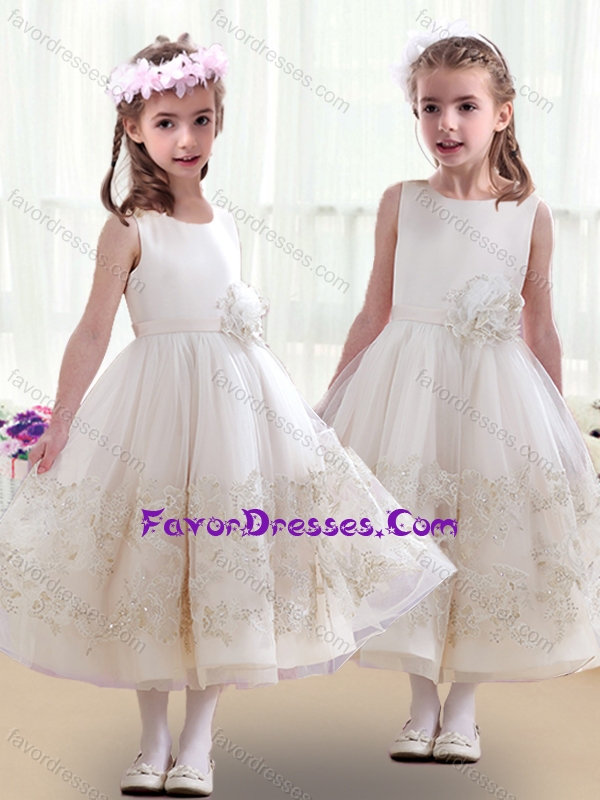 Cheap Scoop Flower Girl Dresses with Beading and Appliques