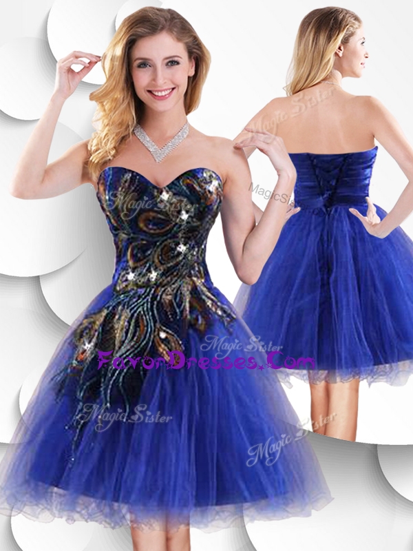 2016 Luxurious Short Peacock Blue Prom Dress with Beading and Appliques