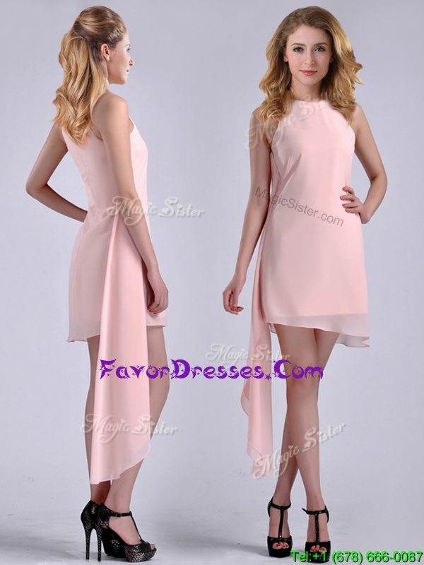 New Style Scoop Empire Chiffon Asymmetrical Mother Dress in Baby Pink