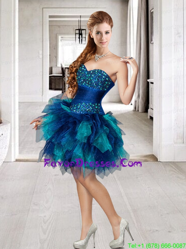 Affordable Beading and Ruffles Multi-color Prom Dress For 2015