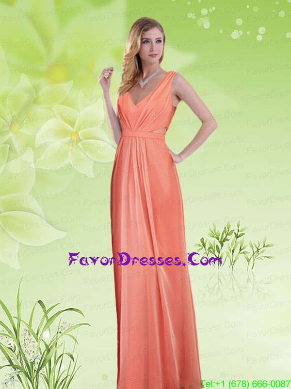 2015 Simple V Neck Empire Ruching and Prom Dress in Watermelon Red