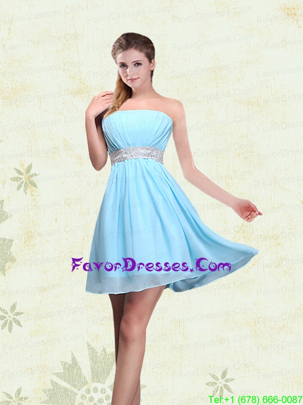 Strapless A Line Ruching Sequins Chiffon Prom Dresses