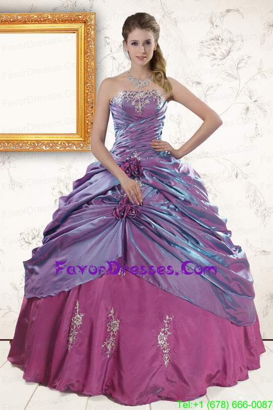 Gorgeous Strapless Purple Appliques Quinceanera Dresses with Strapless