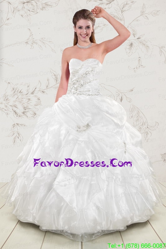 In Stock Beading and Ruffles 2015 Quinceanera Dresses in White