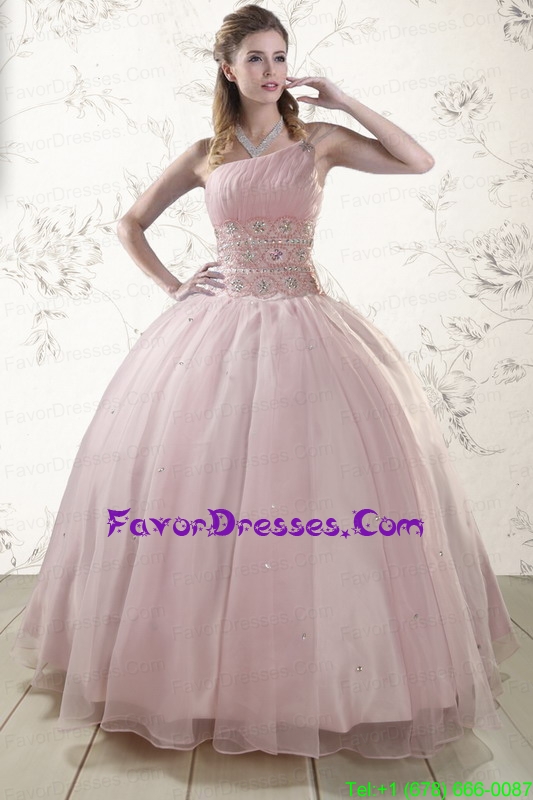 Pretty One Shoulder Beading Light Pink Quinceanera Dresses for 2015