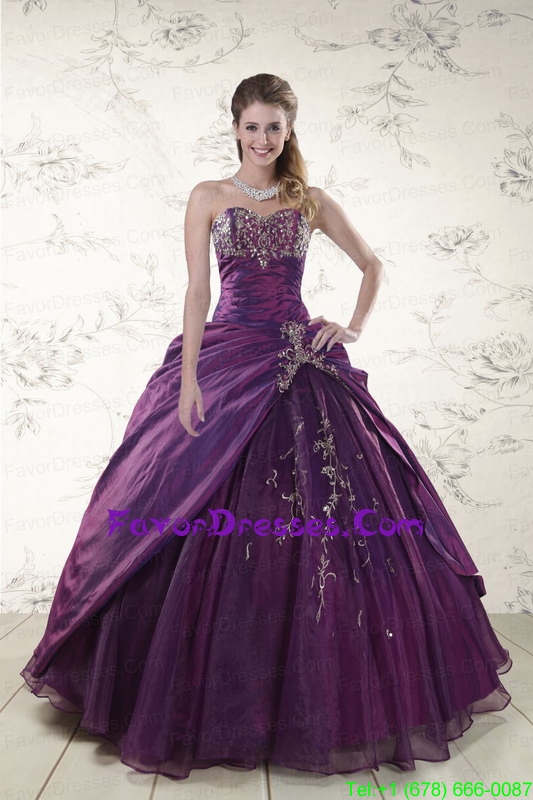 Unique Purple Sweetheart Appliques Quinceanera Dresses with Pick Ups