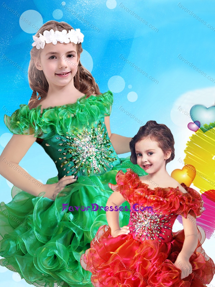 Affordable Scoop Cap Sleeves Lovely Girl Pageant Dress with Beading and Ruffles