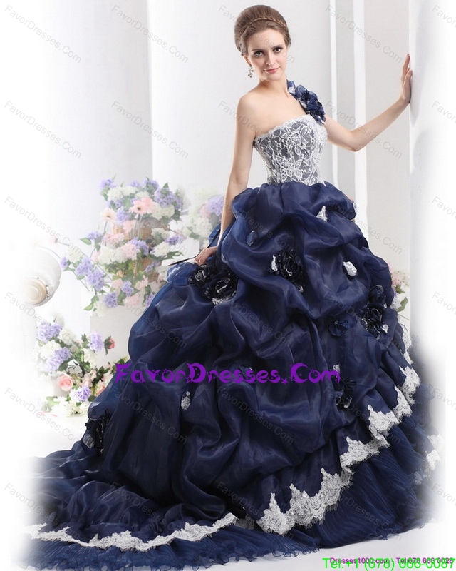 2015 Impression One Shoulder Ruffles Quinceanera Dresses with Hand Made Flowers and Pick Ups