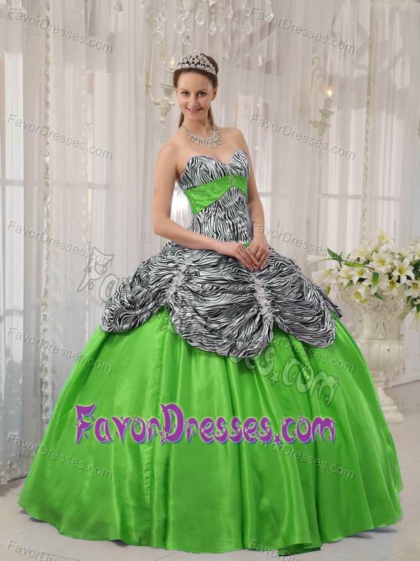 Lovely Sweetheart Taffeta Sweet 16 Dresses in Spring Green and Zebra