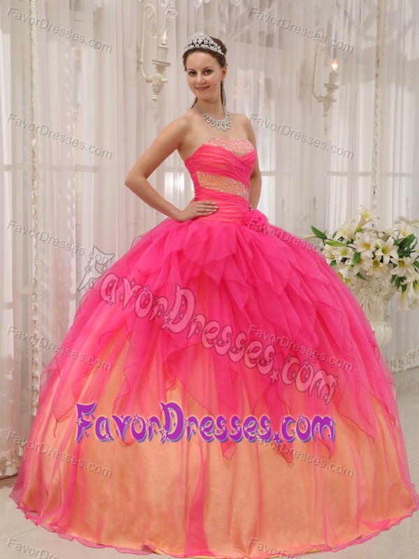 Discount Hot Pink Ball Gown Quinceanera Dresses with Beading