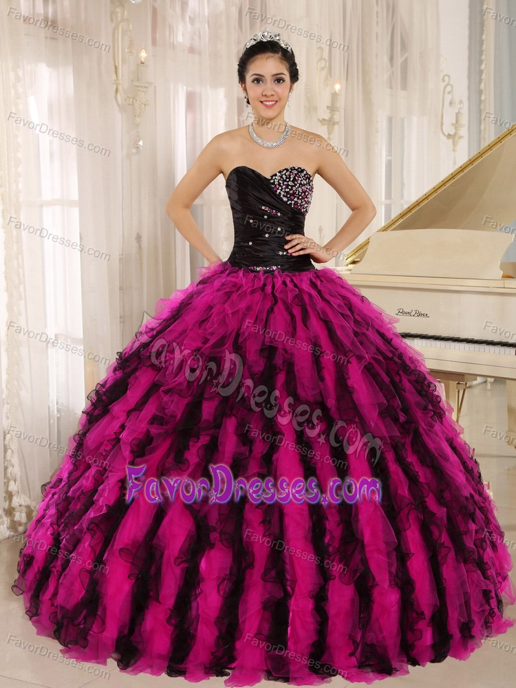 Newest Beaded and Ruffled Sweetheart Dresses for Quinces in Multi-color