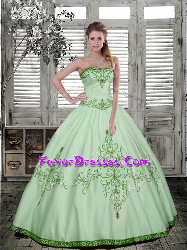 Lovely Multi-color Strapless Lace Up Embroidery 15 Quinceanera Dress Sleeveless