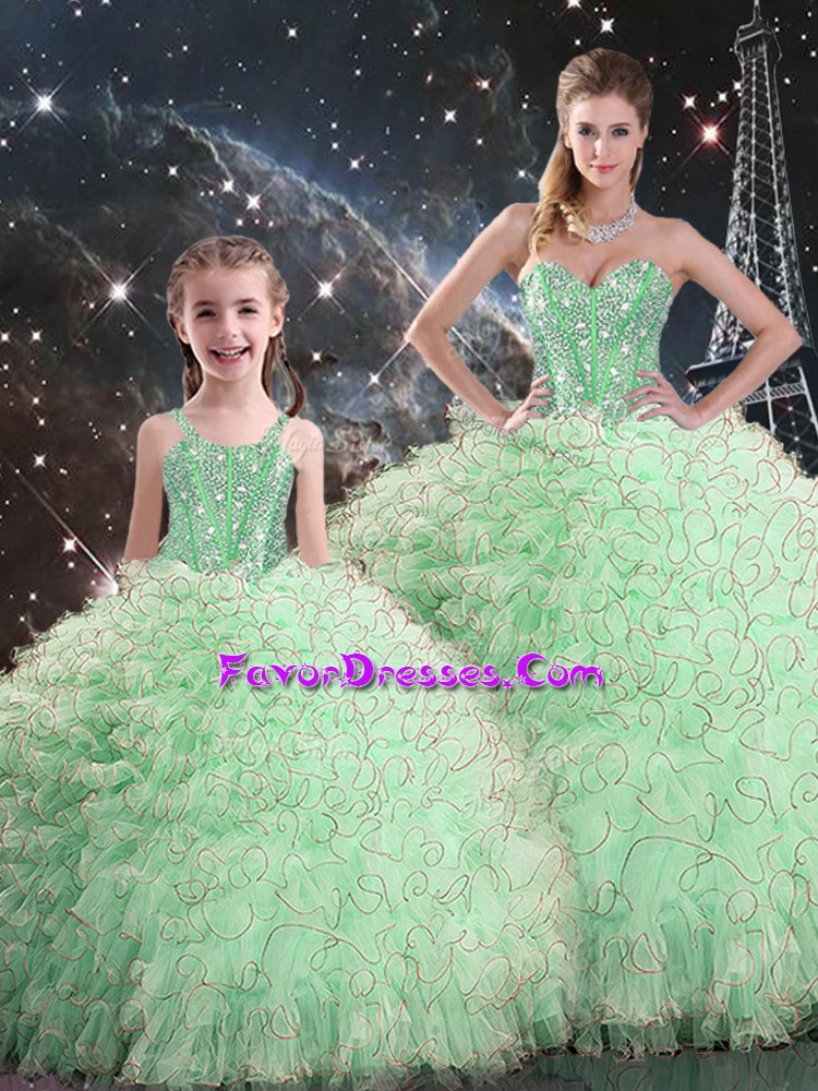  Apple Green Quinceanera Dresses Military Ball and Sweet 16 and Quinceanera with Beading and Ruffles Sweetheart Sleeveless Lace Up