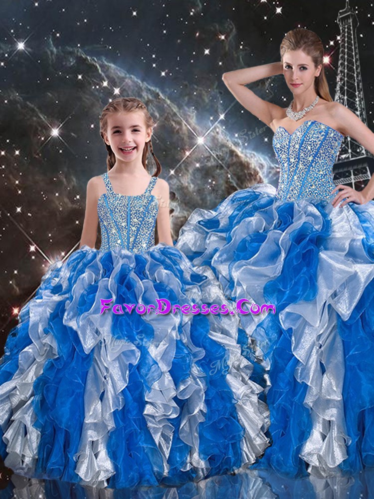  Beading and Ruffles 15 Quinceanera Dress Multi-color Lace Up Sleeveless Floor Length