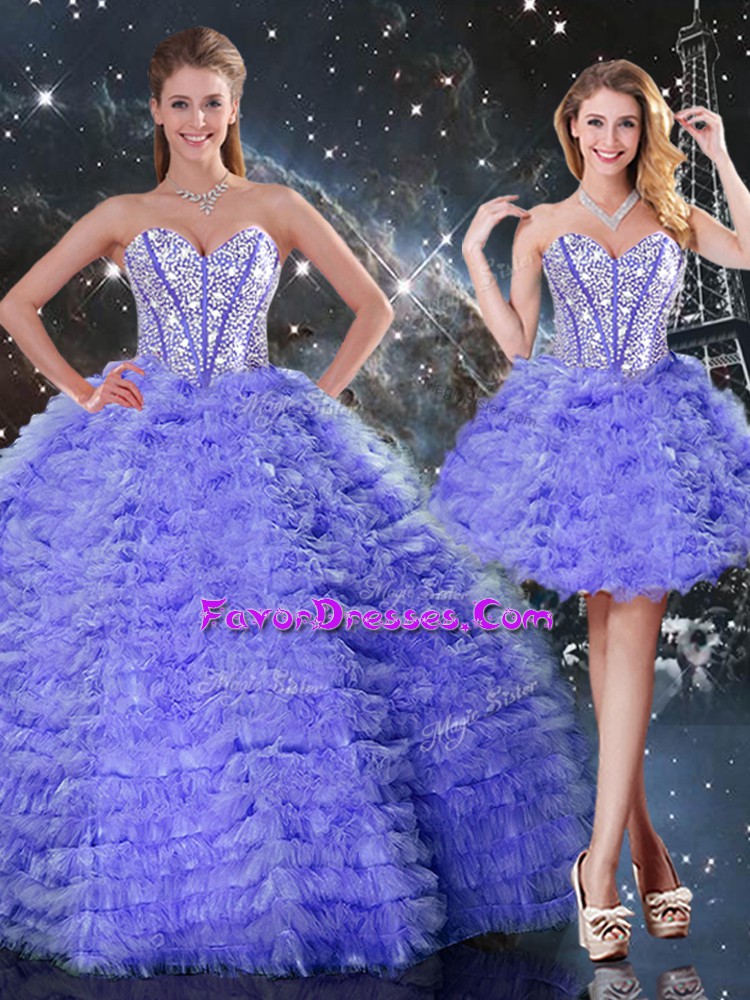  Organza Sweetheart Sleeveless Lace Up Embroidery Quinceanera Gown in Purple