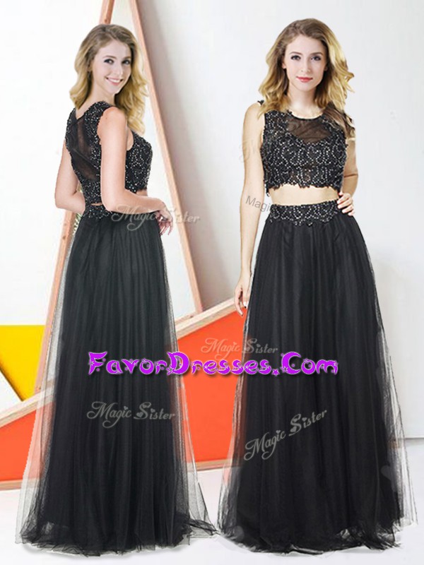 Free and Easy Beading Prom Party Dress Black Zipper Sleeveless Floor Length