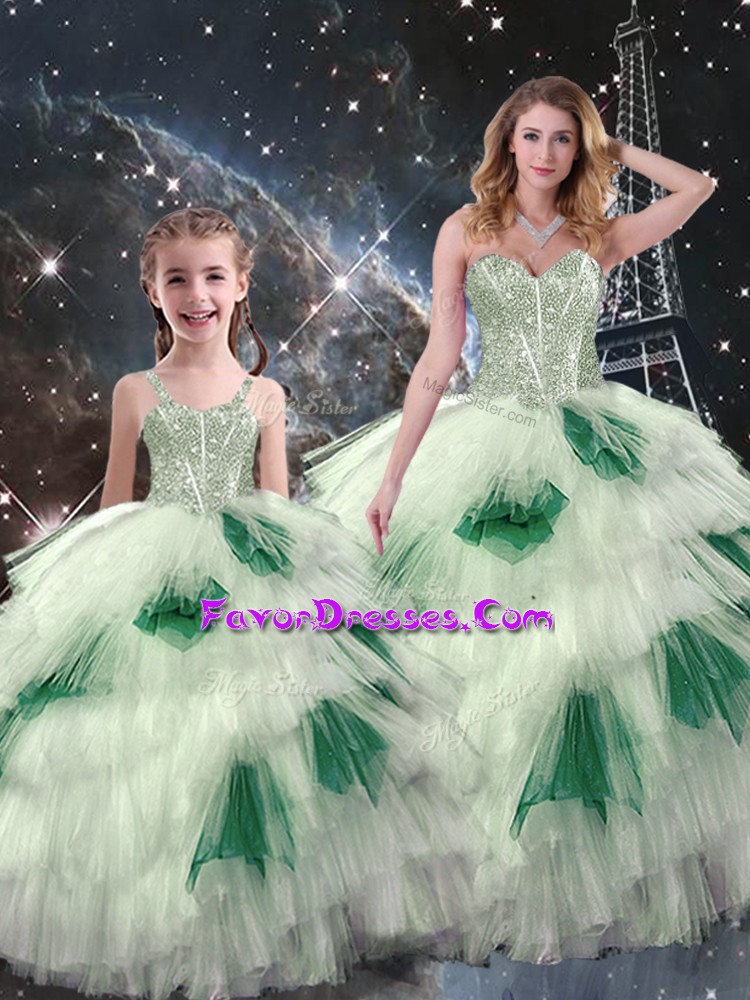 Delicate Beading and Ruffled Layers 15 Quinceanera Dress Multi-color Lace Up Sleeveless Floor Length
