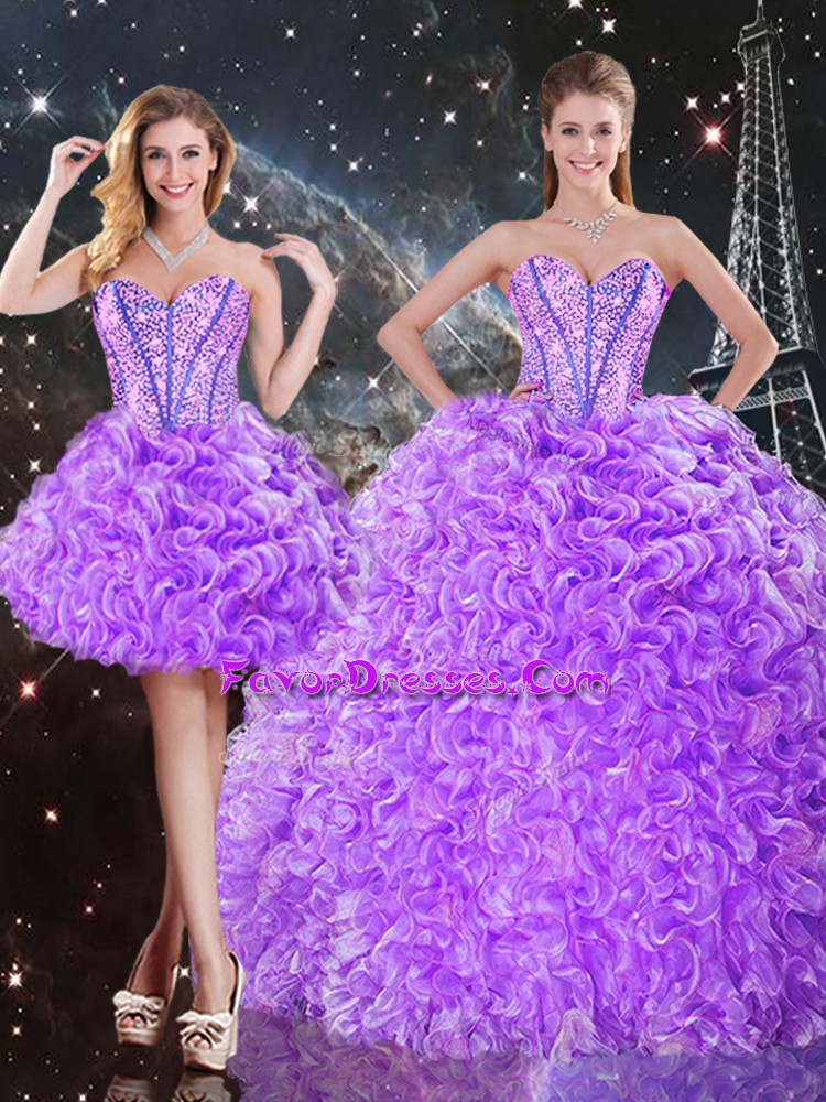 Glorious Lavender Sleeveless Beading and Ruffles Floor Length 15th Birthday Dress