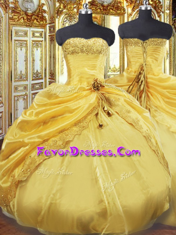 Superior Taffeta Sleeveless Floor Length 15th Birthday Dress and Beading and Pick Ups