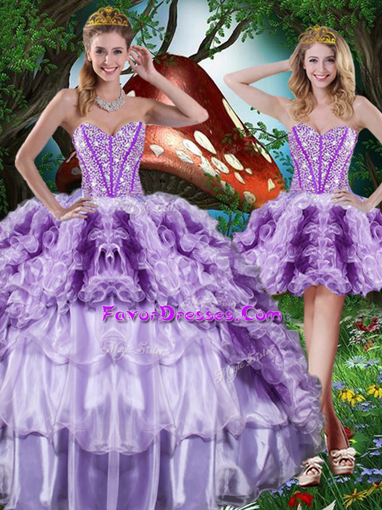 Nice Multi-color Quince Ball Gowns Military Ball and Sweet 16 and Quinceanera with Beading and Ruffles and Ruffled Layers Sweetheart Sleeveless Lace Up