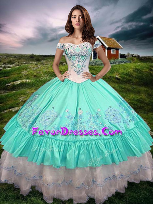 Chic Sleeveless Beading and Embroidery and Ruffled Layers Lace Up Vestidos de Quinceanera