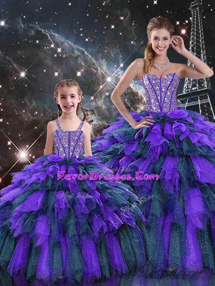 Spectacular Sleeveless Beading and Ruffles and Ruffled Layers Lace Up 15th Birthday Dress