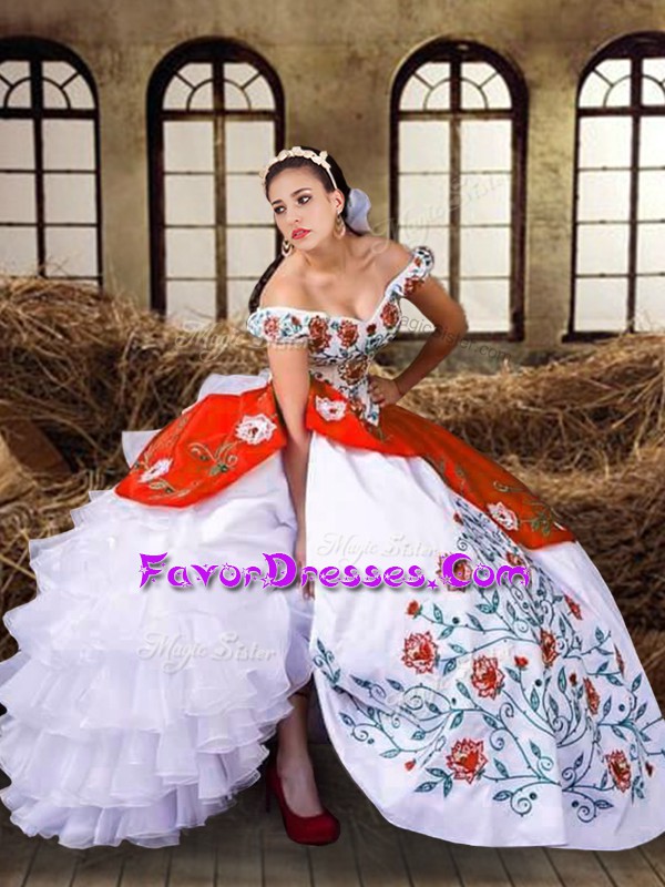 Sweet Floor Length Multi-color 15 Quinceanera Dress Taffeta Sleeveless Embroidery and Ruffled Layers