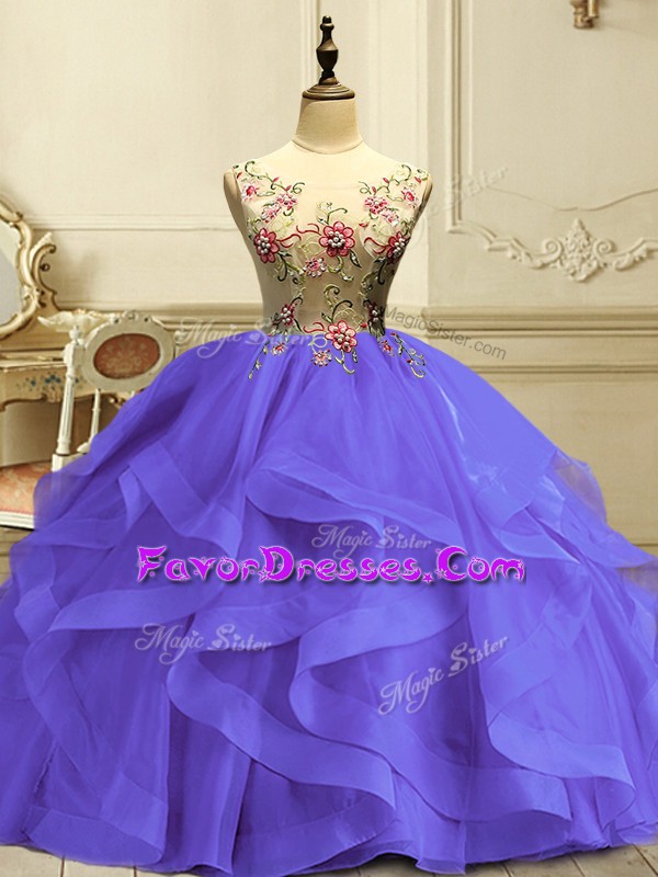 Extravagant Ball Gowns Ball Gown Prom Dress Lavender Scoop Organza Sleeveless Floor Length Lace Up