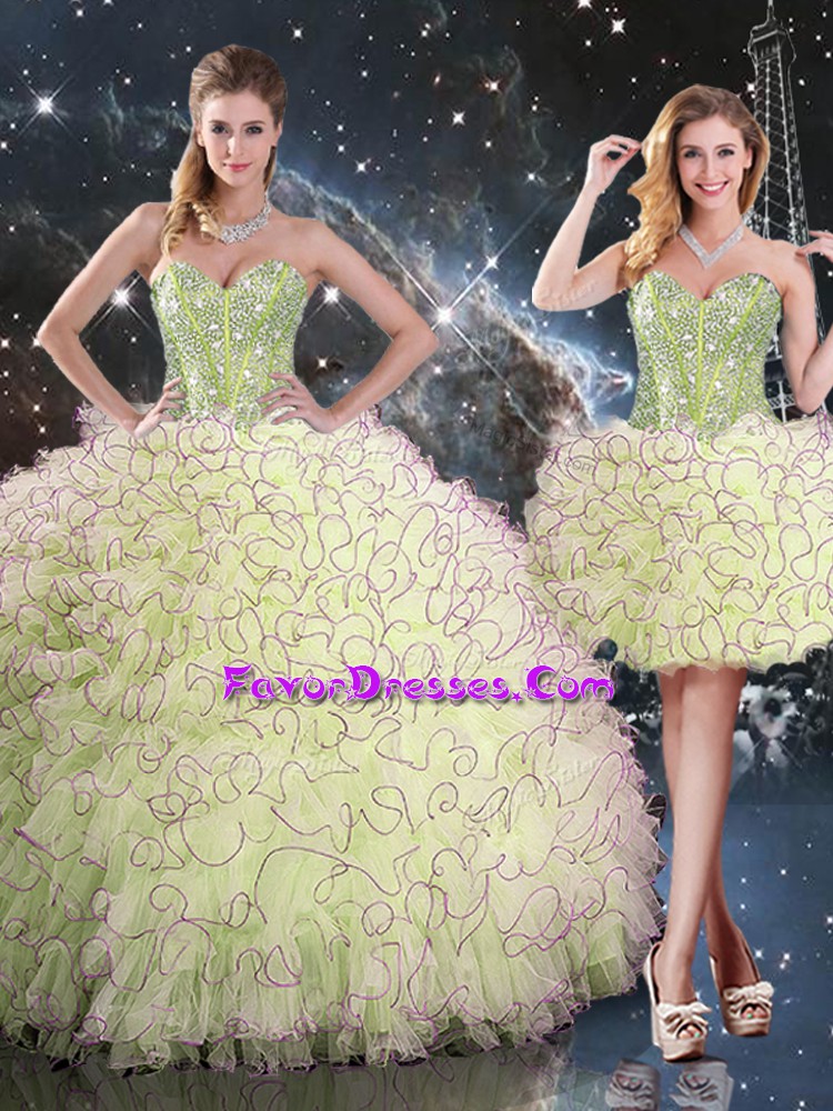  Ball Gowns Quinceanera Gowns Yellow Green Sweetheart Organza Sleeveless Floor Length Lace Up