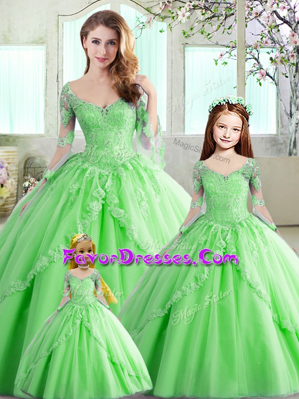 Best Selling Half Sleeves Floor Length Sequins Lace Up Sweet 16 Dresses with 