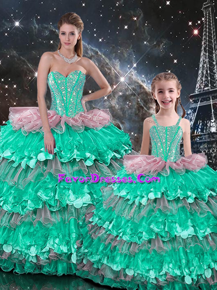  Multi-color Sleeveless Floor Length Beading and Ruffles Lace Up 15 Quinceanera Dress
