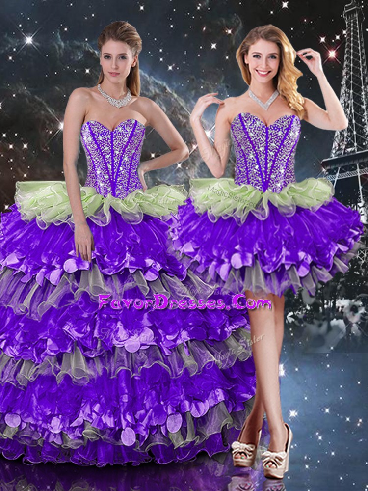 Clearance Sleeveless Lace Up Floor Length Beading and Ruffles and Ruffled Layers Sweet 16 Quinceanera Dress