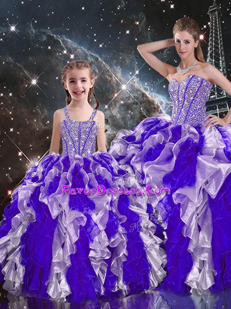 Pretty Multi-color Organza Lace Up Sweet 16 Dress Sleeveless Floor Length Beading and Ruffles