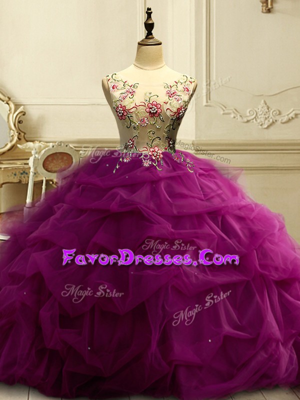 Traditional Ball Gowns 15 Quinceanera Dress Fuchsia Scoop Organza Sleeveless Floor Length Lace Up