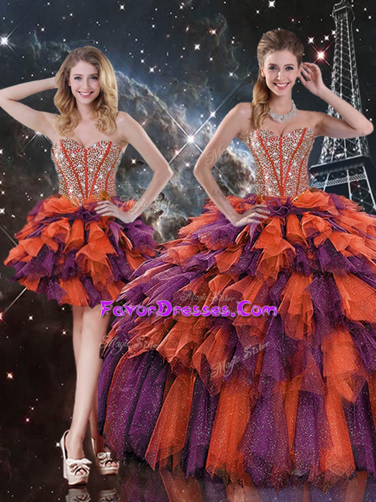  Multi-color Sleeveless Beading and Ruffles and Ruffled Layers Floor Length Sweet 16 Dresses