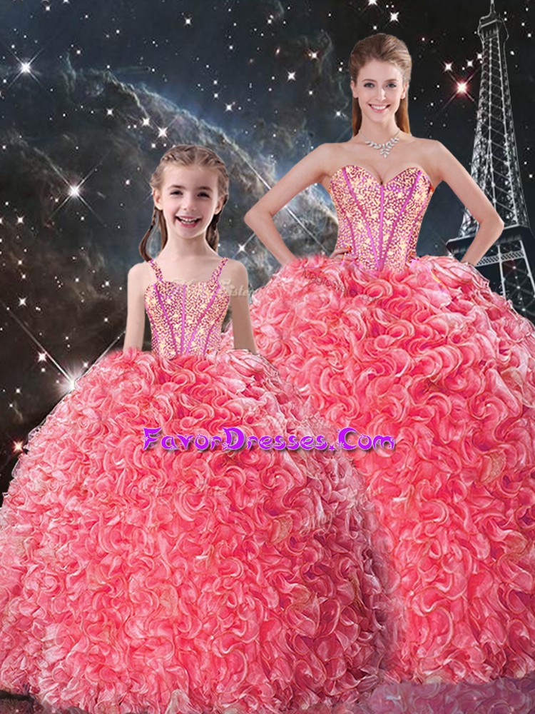  Coral Red Lace Up Sweetheart Beading and Ruffles Sweet 16 Dresses Organza Sleeveless
