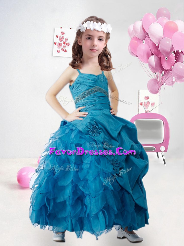  Sleeveless Lace Up Ankle Length Beading and Ruffles and Pick Ups Pageant Dress Toddler