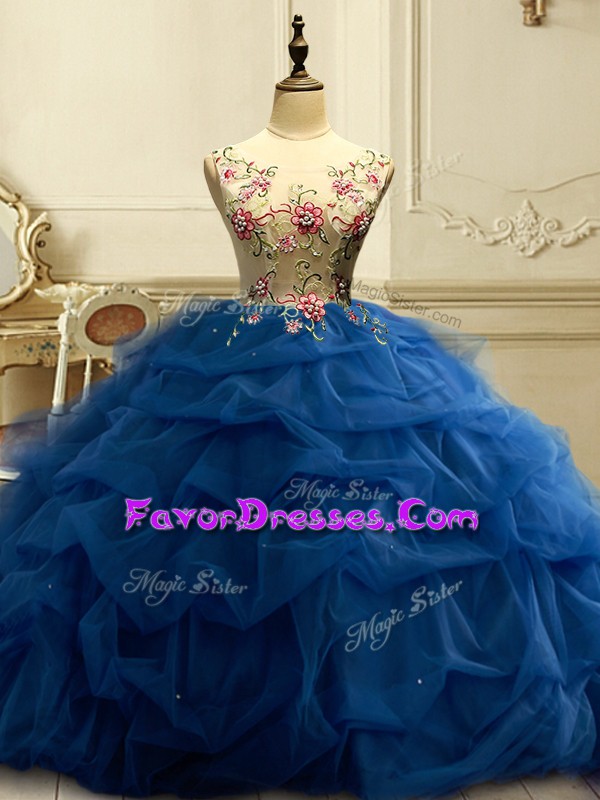  Navy Blue Sleeveless Organza Lace Up 15th Birthday Dress for Military Ball and Sweet 16 and Quinceanera