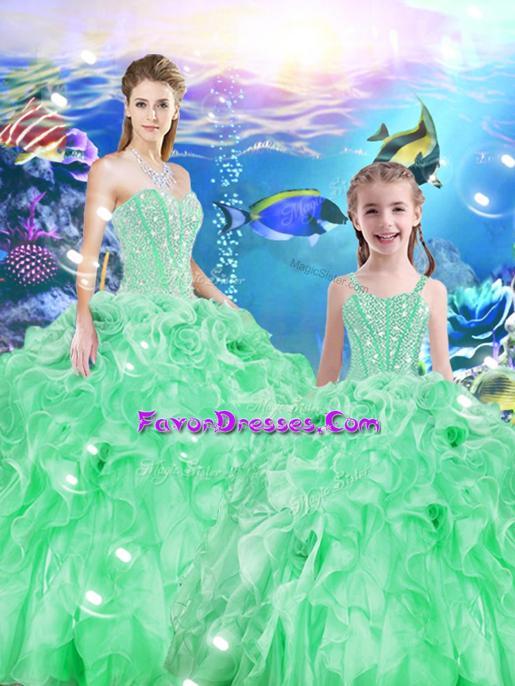 Low Price Organza Sleeveless Floor Length Ball Gown Prom Dress and Beading and Ruffles